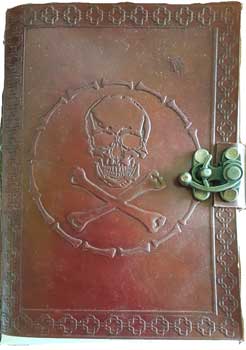 5" x 7" Skull & Bones leather blank book w/ latch - Click Image to Close