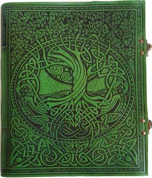 Tree of Life green leather w/ latch - Click Image to Close
