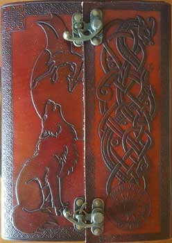 7" x 10" Wolf leather blank book w/ latch - Click Image to Close
