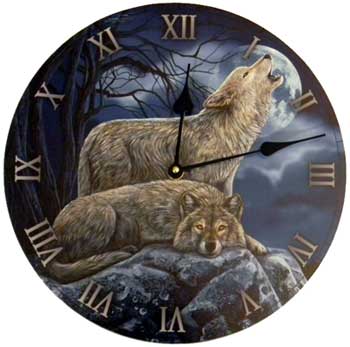 2 Wolves clock 11 1/2"