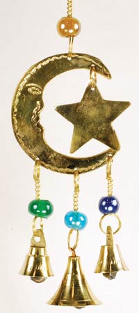 Three Bell Star and Moon wind chime - Click Image to Close