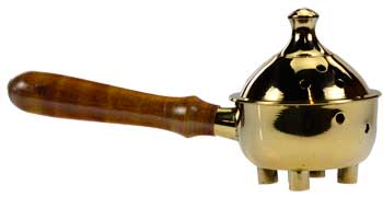 Wood Handled Brass burner 7" - Click Image to Close
