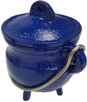 3" Blue cast iron cauldron - Click Image to Close