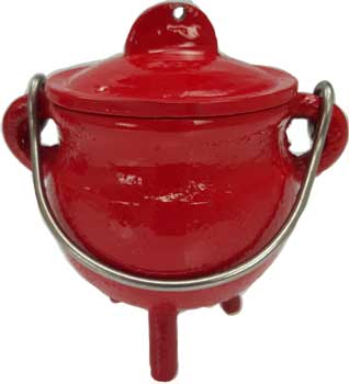 3" Red cast iron cauldron - Click Image to Close