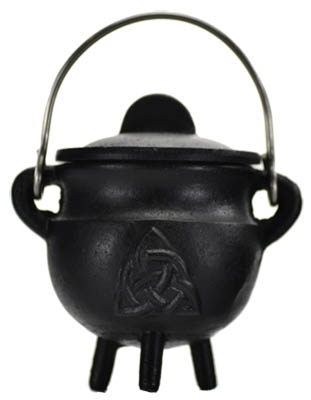 Triquetra Cast Iron Cauldron w/ Lid 2 3/4" - Click Image to Close
