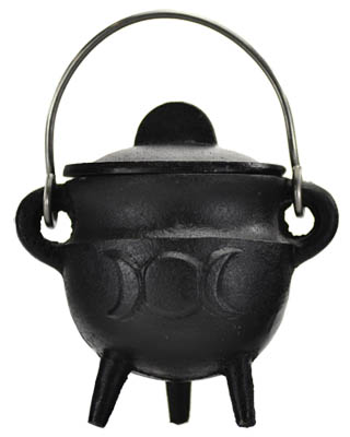 Triple Moon cauldron w/ Lid 2 3/4" - Click Image to Close