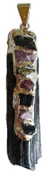 Black Tourmaline 7 Chakra rough pendant - Click Image to Close