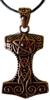Thor's Hammer with Pentacle & Accent Cabochon: Bronze - Click Image to Close