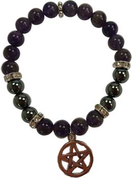 8mm Amethyst/ Hematite with Pentagram - Click Image to Close