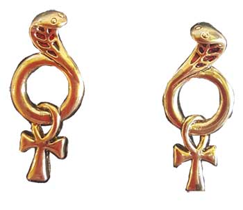 Ankh post earrings with cobra - Click Image to Close
