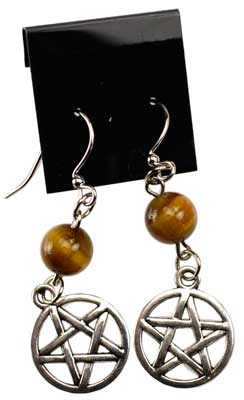 Tiger's Eye Pentagram earrings - Click Image to Close