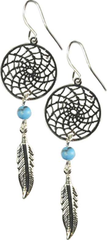 Dream Catcher Earring w/ Turquoise - Click Image to Close