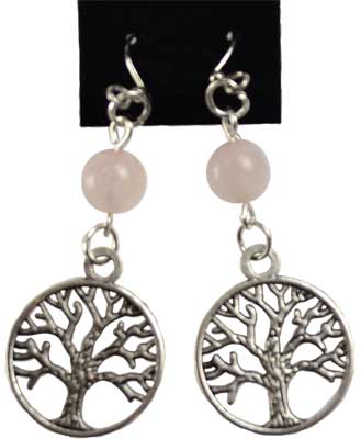 Rose Quartz Tree of Life earrings - Click Image to Close