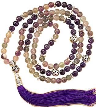 Fluorite & Amethyst Ball elastic mala - Click Image to Close