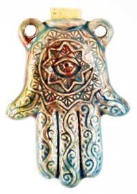 Hamsa Hand Raku Bottle - Click Image to Close