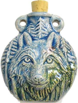 Wolf Raku Bottle