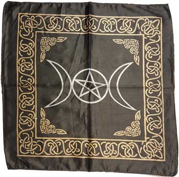 18"x18" Black rayon Triple Moon cloth - Click Image to Close