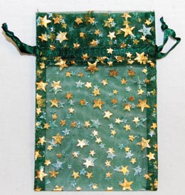 2 3/4" x 3" Green organza w/ Gold Stars - Click Image to Close