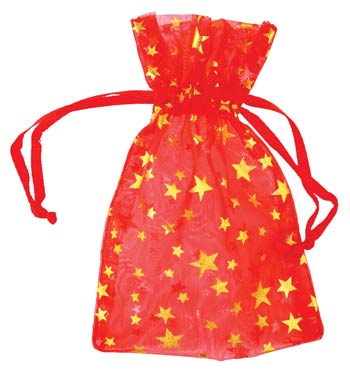 2 3/4" x 3" Red organza w/ Gold Stars - Click Image to Close