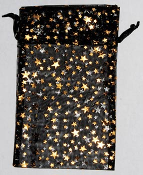 4" x 5" Black organza w/ Gold Stars - Click Image to Close
