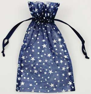 4" x 5" Blue organza w/ Silver Stars - Click Image to Close