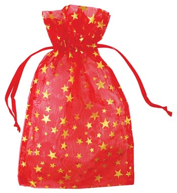 4" x 5" Red organza w/ Gold Stars - Click Image to Close