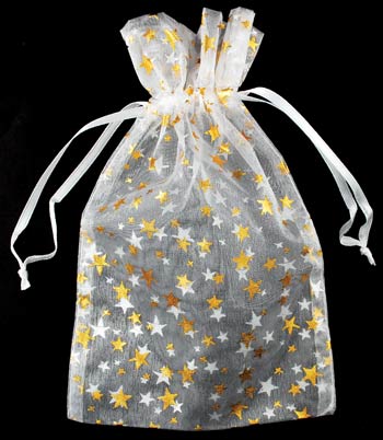 4" x 5" White organza w/ Gold Stars - Click Image to Close