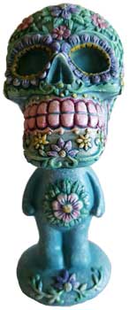 5 3/4" Aqua/Pink Skull Bobblehead - Click Image to Close