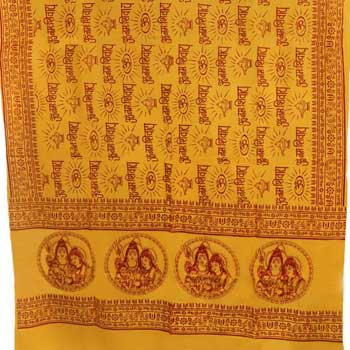 Shiva, Parvati, Ganesh 44"x 87" yellow prayer shawl - Click Image to Close