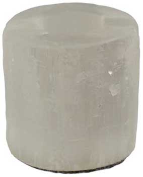 White Selenite Round tealight holder - Click Image to Close